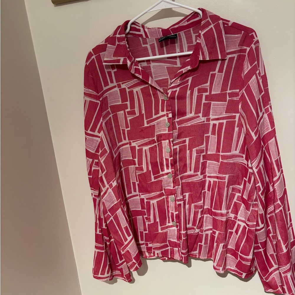 Geometric Pink Button-Up Blouse